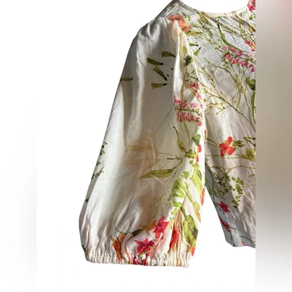 H&M women’s linen blend white floral button down blouse sz XS preloved - Picture 10 of 11